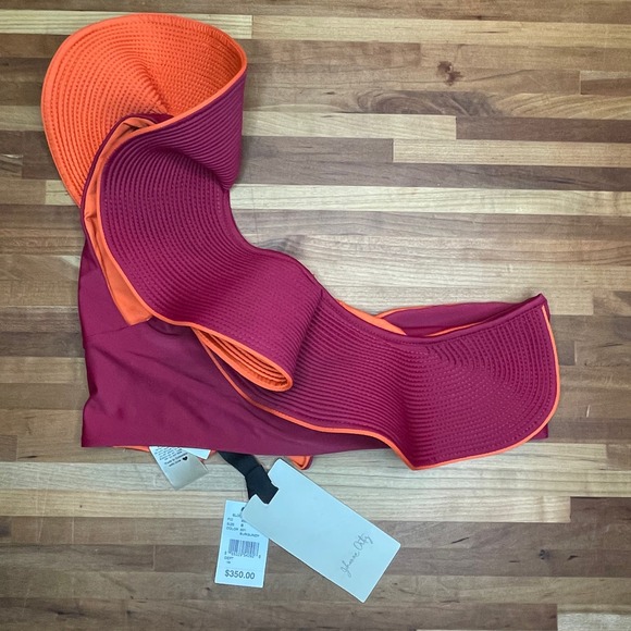 Johanna Ortiz Ayacucho Ruffle Reversible One Shoulder Bikini Top burgundy Small - Picture 2 of 10